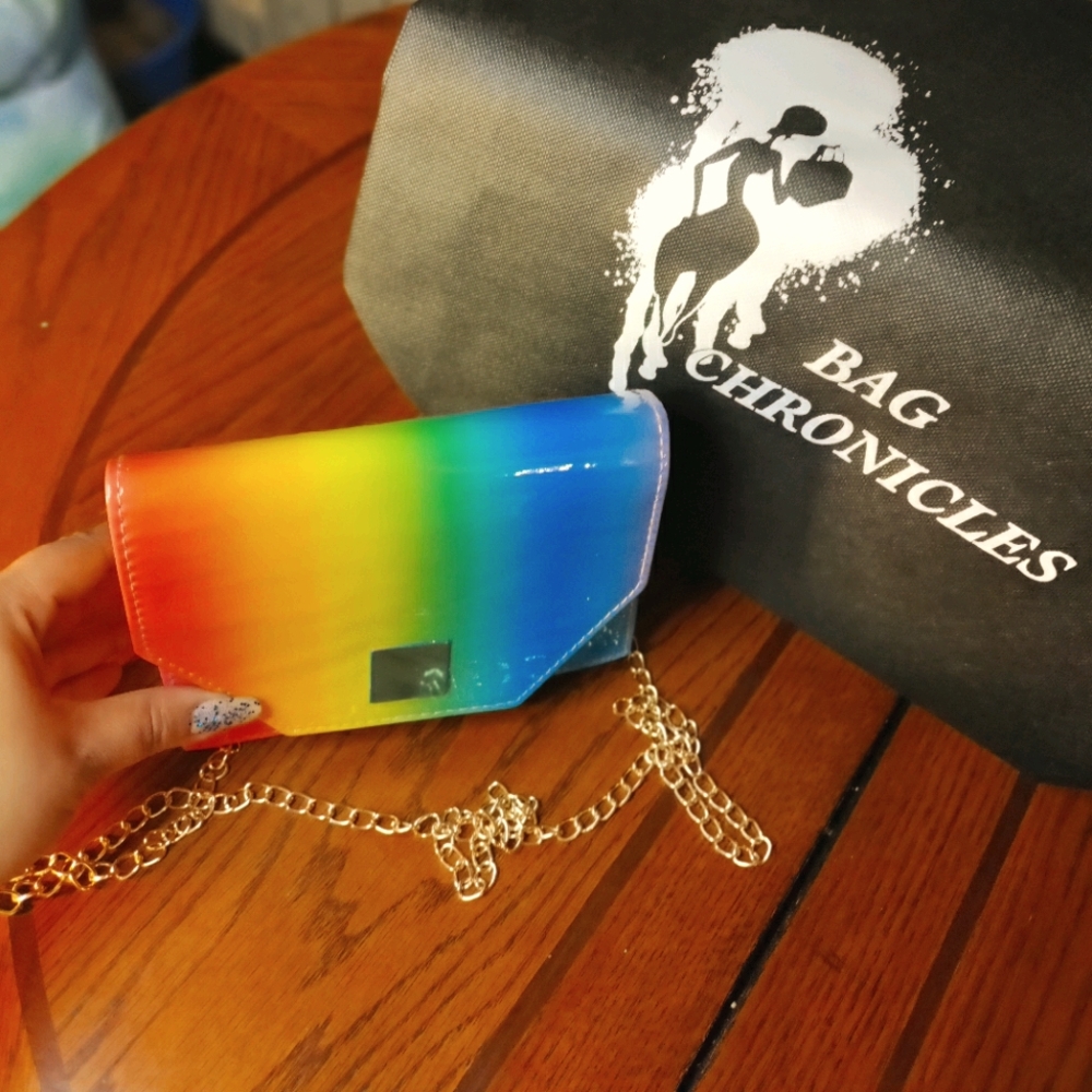 Glossy rainbow crossbody clutch
